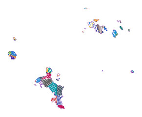 Naklejka premium Kid-style map of Seychelles. Hand-drawn polygons in the shape of Seychelles. Vector illustration.