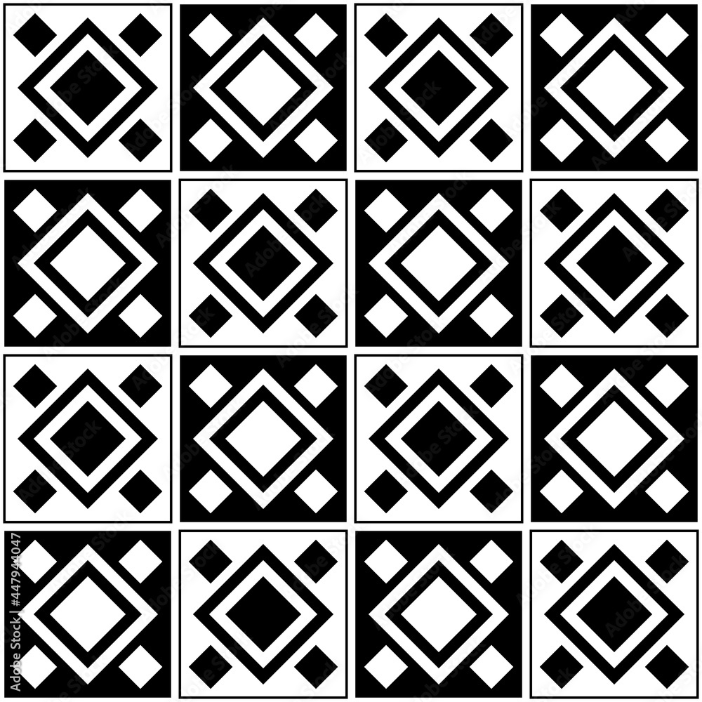 Poster Rhombs in checker cells or squares. Vector seamless checkered pattern or ornament.