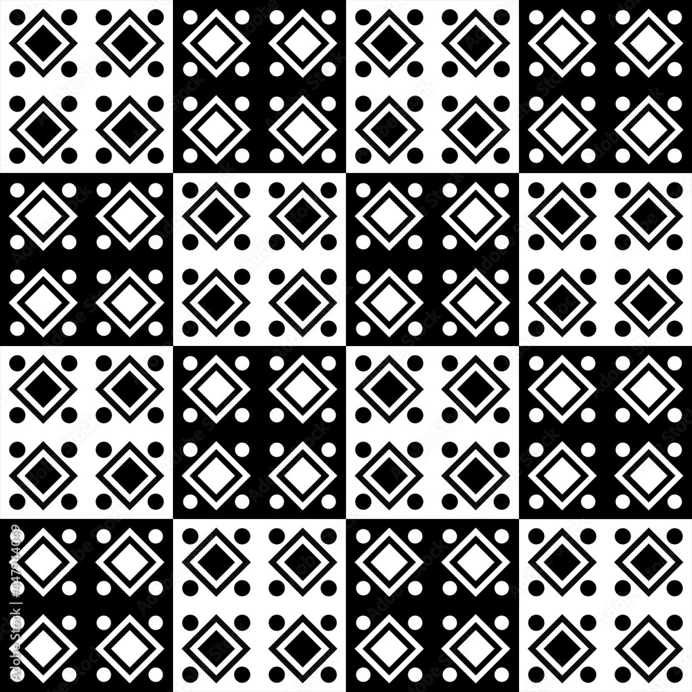 Poster ornamental rhombs in squares. vector checker art ornament.