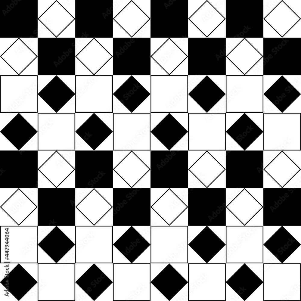 Poster black and white squares and rhombs. checker abstract wallpaper or pattern. vector.
