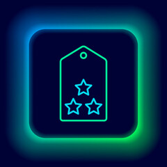 Glowing neon line Military rank icon isolated on black background. Military badge sign. Colorful outline concept. Vector
