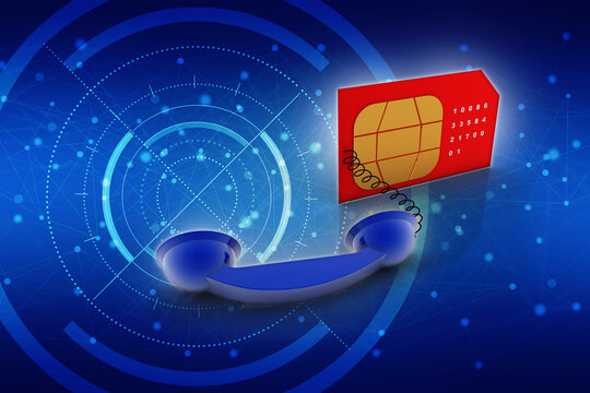 3d render SIM connected telephone receiver