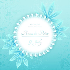 Turquoise pearl wedding banner with abstract leaves