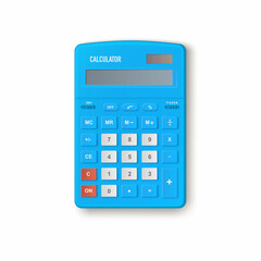 blue calculator for school or office. Isolated vector illustration in flat lay style. The symbol of mathematics, accounting, calculating the cost of goods in a business theme. website icon