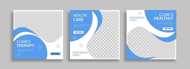 Clinic healthy care Editable minimal square banner template with geometric shapes for social media post, story and web internet ads. Vector illustration