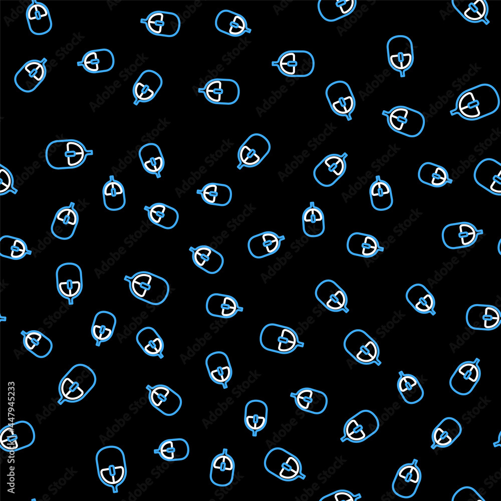 Poster line computer mouse icon isolated seamless pattern on black background. optical with wheel symbol. v