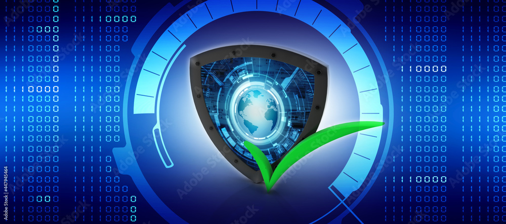 Poster 3d rendering tick mark over a shield surface