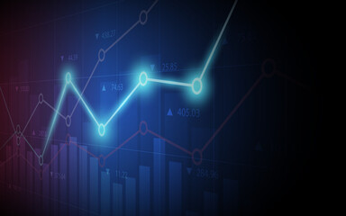 Financial graph with up trend line chart and number in stock market on blue color background
