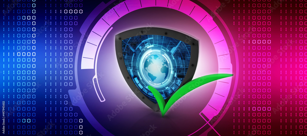 Poster 3d rendering tick mark over a shield surface