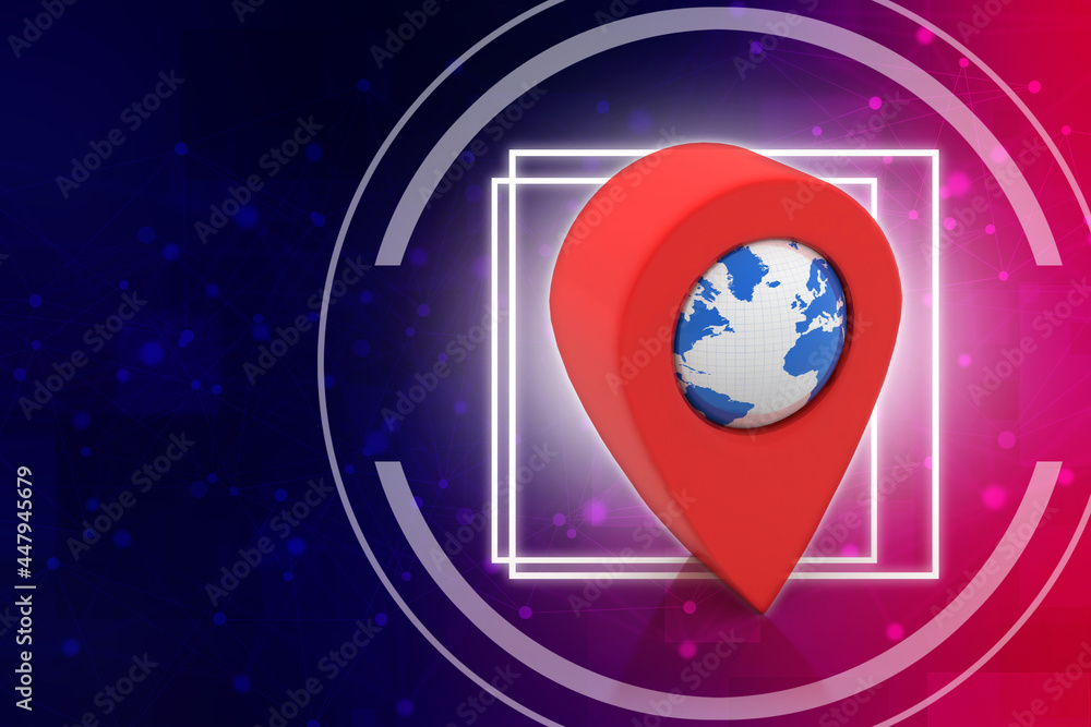 Aufkleber 3d rendering red map pointer