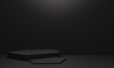 Scene with black color podium for mock up presentation in minimalism style with copy space, 3d render abstract background