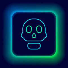 Glowing neon line Skull icon isolated on black background. Happy Halloween party. Colorful outline concept. Vector