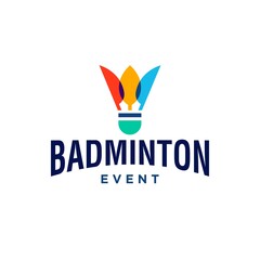 shuttlecock logo, badminton sport tournament logo design illustration element in overlapping color logo - obrazy, fototapety, plakaty