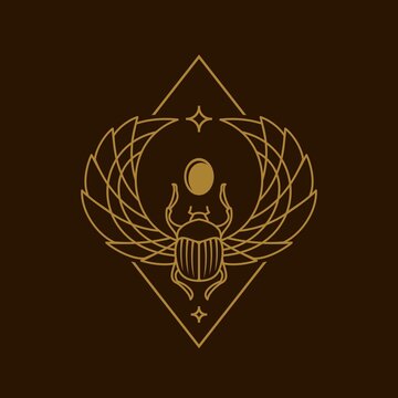 recommend clip art: egyptian sacred Scarab wall art design. beetle with wings Vector illustration logo, personifying the god Khepri. Symbol of the ancient Egyptians in line Illustration