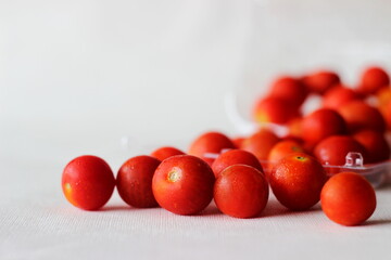 Cherry tomatoes packed in a transparent plastic box.
