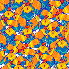 Seamless pattern background with roosters