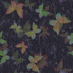 Seamless pattern of beautiful butterflies illustration on black background