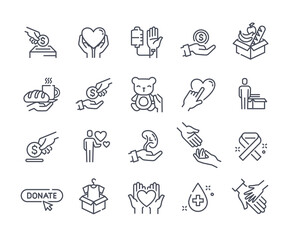 Simple set of Donations and Charity vector line icons