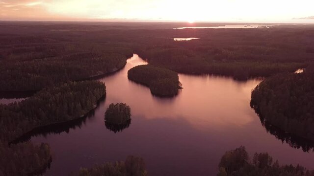 Sunset landscape by lake Haarikko, Finland