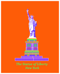 Illustration of the Statue of Liberty. Orange background in a fashionable pop art style.