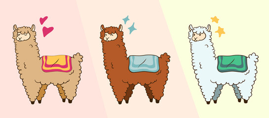 Set of vector clipart llama lama icons: ginger, beige and brown, cartoon doodle cute style. Illustration for children © AnaKokhanik