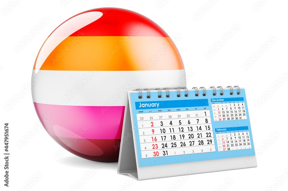 Poster desk calendar with lesbian flag. 3d rendering