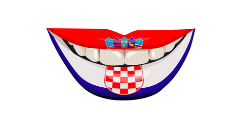 The flag of Croatia on the lips. A woman's smile with white teeth. Vector illustration.