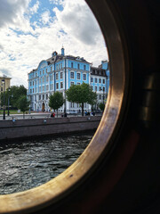 Russia, St. Petersburg - August 2020. The building of the Nakhimov Naval School through the...