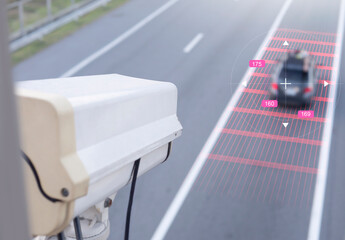 Speed camera car on the highway and tracking cars speed limit by infrared 