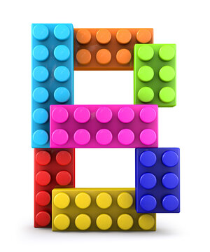 Alphabet B made of colorful bricks. 3d letter. 3d illustration.