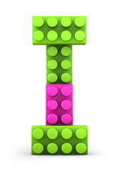Alphabet I made of colorful bricks. 3d letter. 3d illustration.
