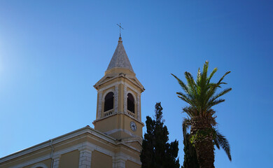 Bell tower of Saint Catherine church in Croatian town of Novalja