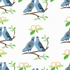 Seamless pattern with doves and rings.