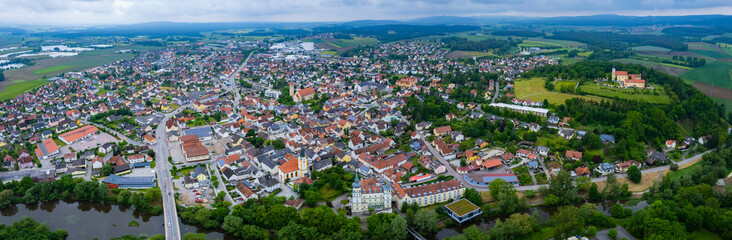 Aerial view of the city Schwarzenfeld in Germany, Bavaria. on a sunny day in spring