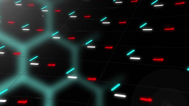 Biotechnology and medicine science background, seamless loop. Motion. Abstract genomic analysis visualization with flowing hexagons and genes.