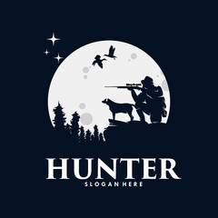 Silhouette of a hunter with hunting rifle and dog