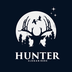 vector set of hunting with wild ducks and deer head
