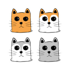 Set of cute cats. Hand-drawn fluffy cats. Vector illustration.