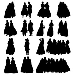 Vector Collection Set of Hanbok People Silhouettes