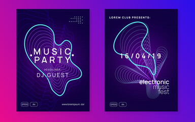 Neon club flyer. Electro dance music. Trance party dj. Electronic sound fest. Techno event poster.