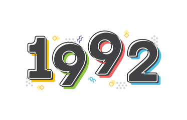 1992 Text, 90's Kid, 1990's Typography, Retro Text, 1992 Font, 20th Century, Vector Text Illustration Background