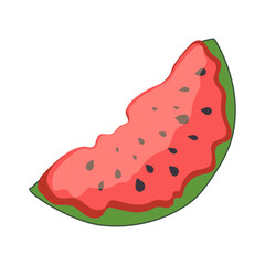 A piece of red watermelon with seeds on a white background. Summer delicious print on T-shirts, decorative pillows, interior design, food courts. Vector.