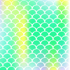 Holographic mermaid background with gradient scales.