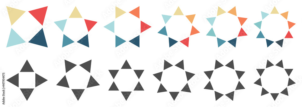 Poster outward pointing triangles forming circle, version with four to nine objects. can be used as infogra