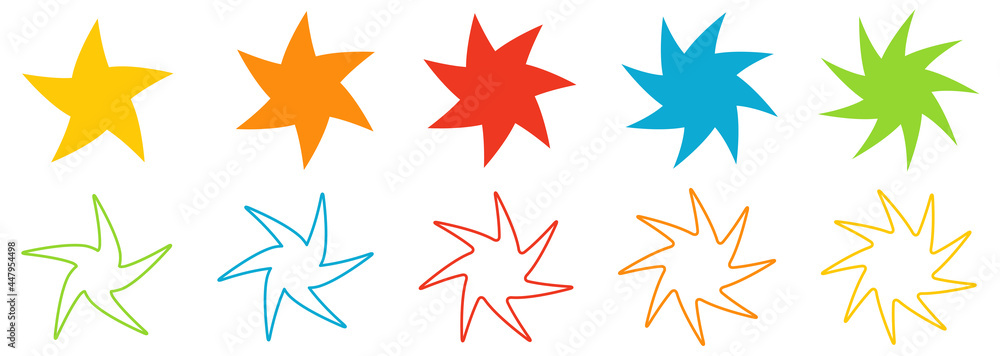 Wall mural star with distorted, slightly twisted spikes, version with five to nine points