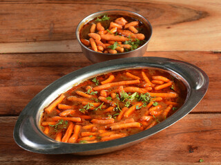 Sev Bhaji or Shev Sabji or Kathiyavadi Dhaba Style Gathiya nu shaak - spicy, sweet and tangy tomato curry topped with crisp Ganthia or gathia