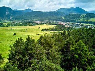 Beautiful aerial panoramic view of the Pieniny National Park, Poland in sunny day. Sokolica and Trzy Korony - English: Three Crowns (the summit of the Three Crowns Massif) © udmurd