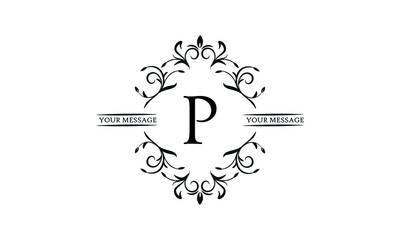Graceful floral monogram for postcards, invitations, menus, labels. Graphic design of a page, business sign, boutique, cafe, hotel. Elegant logo with the letter P.