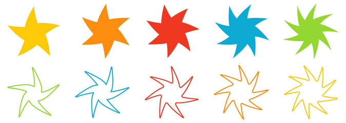 Star with distorted, slightly twisted spikes, version with five to nine points