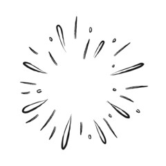 Sunburst doodle illustration. Star burst hand drawn linear explosion. Handmade Design elements.
